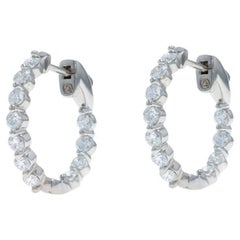 Orecchini a cerchio in oro bianco con diamanti all
interno e all
esterno - 14k Rotondo 1,15ctw