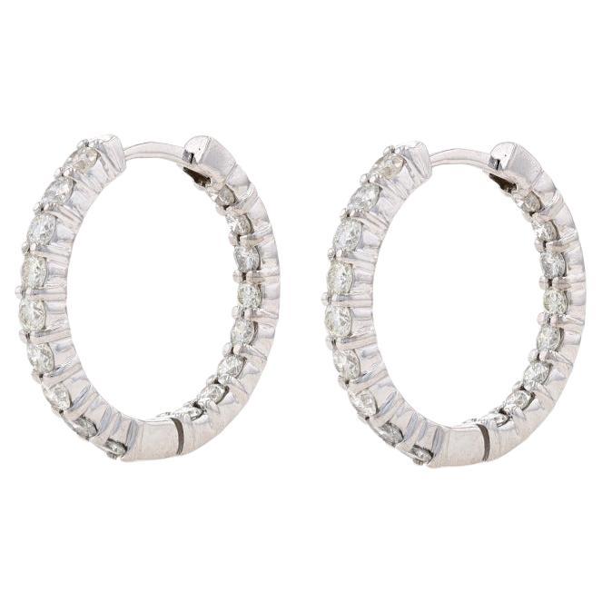 White Gold Diamond Inside-Out Hoop Earrings - 14k Round 2.04ctw Pierced For Sale