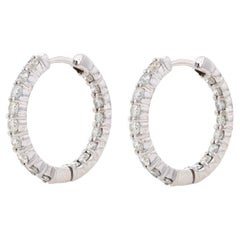 White Gold Diamond Inside-Out Hoop Earrings - 14k Round 2.04ctw Pierced