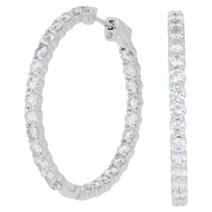 White Gold Diamond Inside-Out Hoop Earrings - 14k Round 4.35ctw Pierced