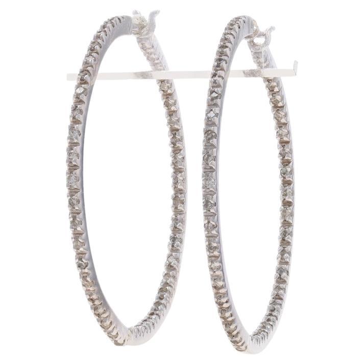 White Gold Diamond Inside-Out Hoop Earrings -14k Round Brilliant 1.00ctw Pierced For Sale