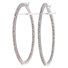 White Gold Diamond Inside-Out Hoop Earrings -14k Round Brilliant 1.00ctw Pierced