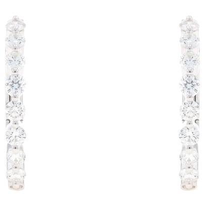 White Gold Diamond Inside-Out Hoop Earrings -14k Round Brilliant 1.01ctw Pierced