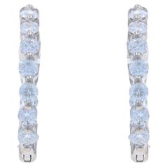 Pendientes de aro de oro blanco con diamantes dentro-fuera -14k Brillante redondo 1.15ctw Perforados