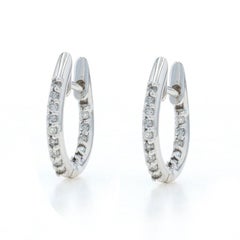 White Gold Diamond Inside-Out Hoop Earrings - 14k Round Brilliant .20ctw Pierced