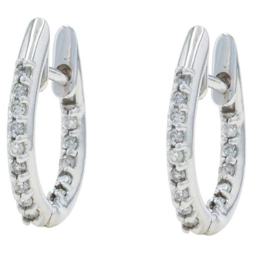 Pendientes de aro de oro blanco con diamantes dentro-fuera - 14k Brillante redondo .20ctw Agujereados