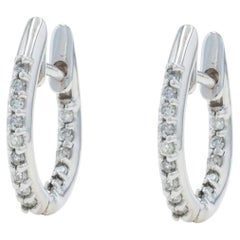 Pendientes de aro de oro blanco con diamantes dentro-fuera - 14k Brillante redondo .20ctw Agujereados