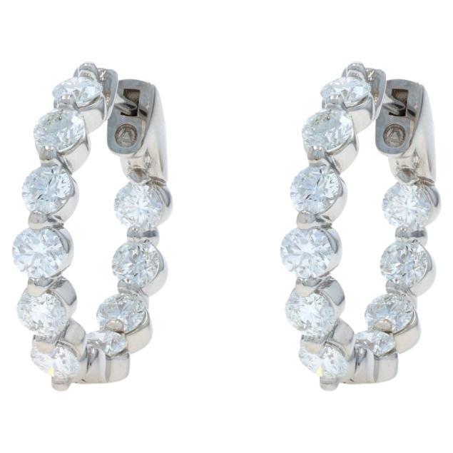 White Gold Diamond Inside-Out Hoop Earrings 14k Round Brilliant 2.90ctw Pierced For Sale
