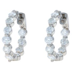 White Gold Diamond Inside-Out Hoop Earrings 14k Round Brilliant 2.90ctw Pierced