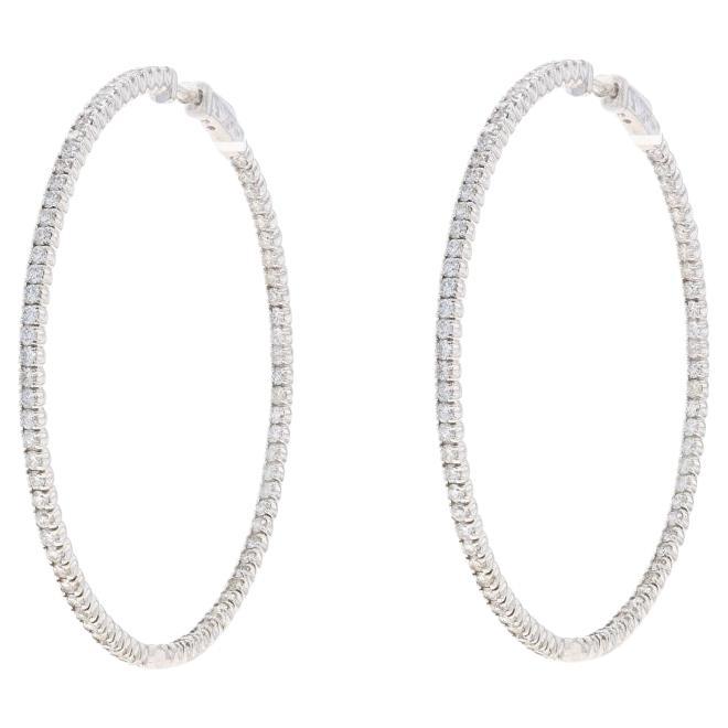 White Gold Diamond Inside-Out Hoop Earrings - 14k Round Brilliant 4ctw Pierced