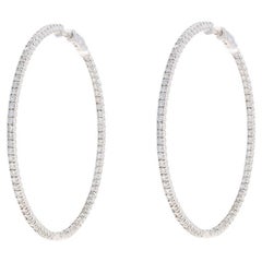 White Gold Diamond Inside-Out Hoop Earrings - 14k Round Brilliant 4ctw Pierced