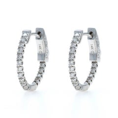 White Gold Diamond Inside-Out Hoop Earrings - 14k Round Brilliant .50ctw Pierced