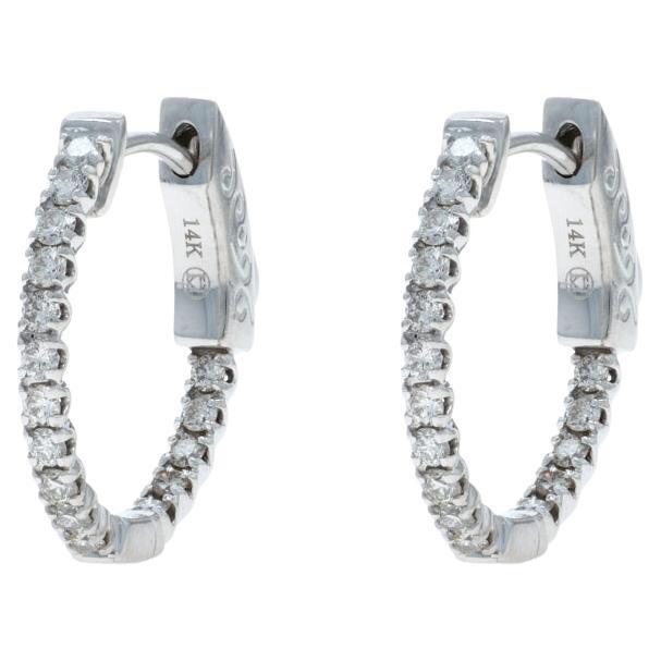 White Gold Diamond Inside-Out Hoop Earrings - 14k Round Brilliant .50ctw Pierced en vente
