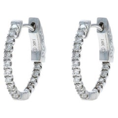 White Gold Diamond Inside-Out Hoop Earrings - 14k Round Brilliant .50ctw Pierced