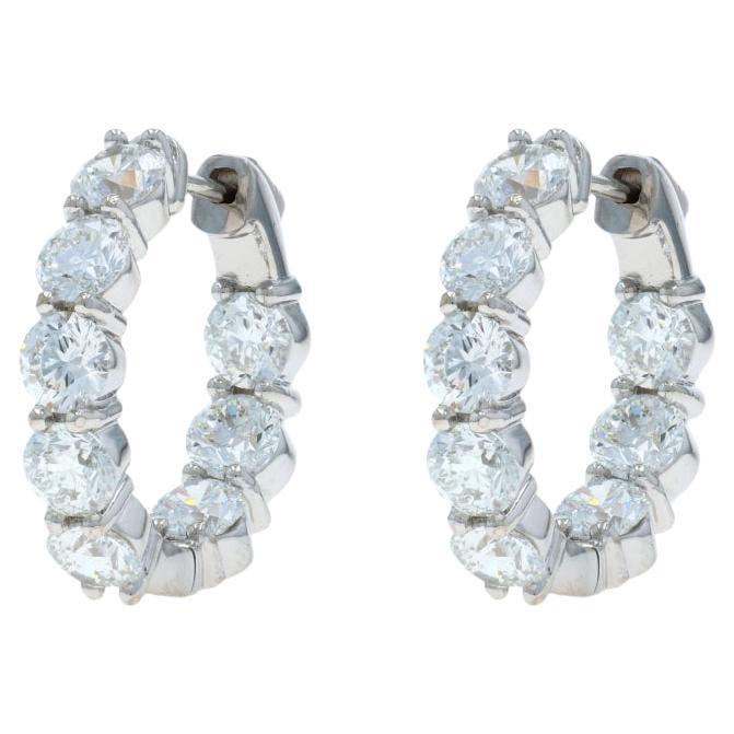 Orecchini a cerchio in oro bianco con diamanti all
interno e all
esterno -14k Brillianti rotondi 6,29ctw - forati