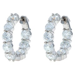 Orecchini a cerchio in oro bianco con diamanti all
interno e all
esterno -14k Brillianti rotondi 6,29ctw - forati