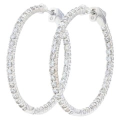 White Gold Diamond Inside-Out Hoop Earrings, 14k Round Brilliant Cut 2.58 Carat