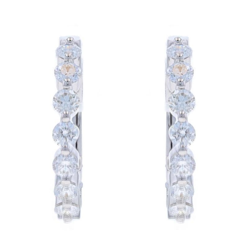 Round Cut White Gold Diamond Inside-Out Hoop Earrings - 18k Round 1.00ctw Pierced