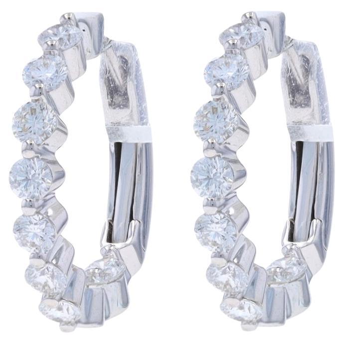 White Gold Diamond Inside-Out Hoop Earrings - 18k Round 1.00ctw Pierced
