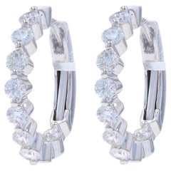 White Gold Diamond Inside-Out Hoop Earrings - 18k Round 1.00ctw Pierced