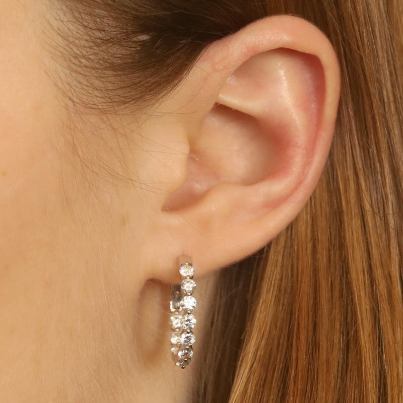 Round Cut White Gold Diamond Inside-Out Hoop Earrings - 18k Round 1.99ctw Pierced