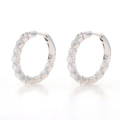 White Gold Diamond Inside-Out Hoop Earrings - 18k Round 1.99ctw Pierced