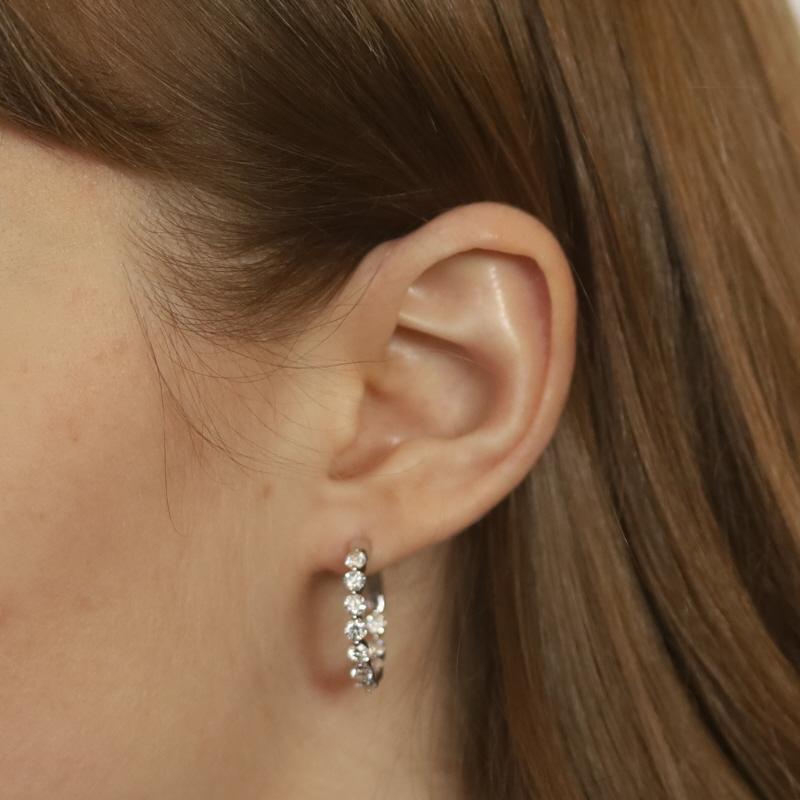 Round Cut White Gold Diamond Inside-Out Hoop Earrings - 18k Round 2.08ctw Pierced