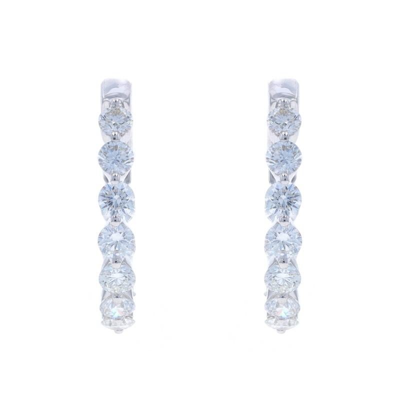 White Gold Diamond Inside-Out Hoop Earrings - 18k Round 2.08ctw Pierced