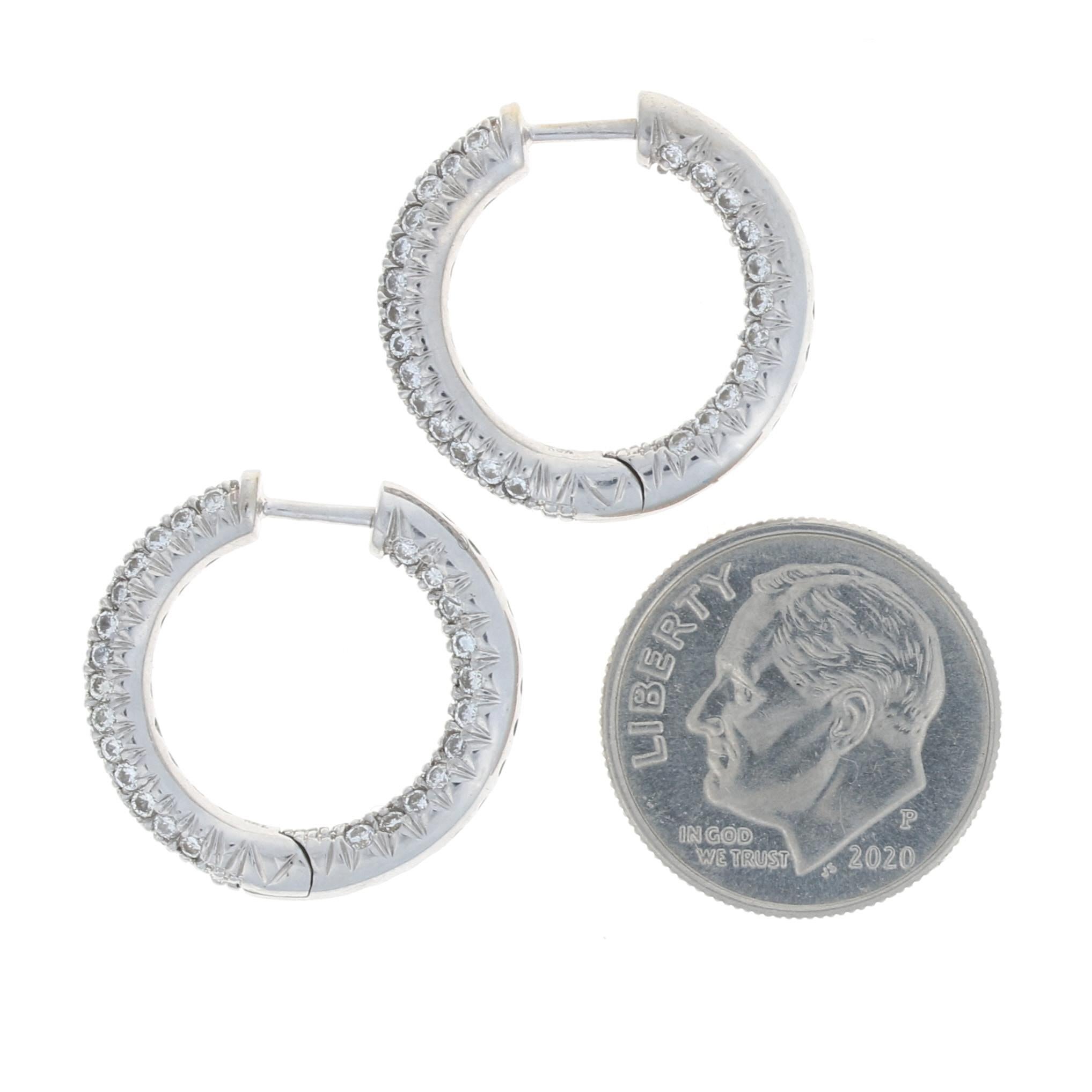 White Gold Diamond Inside-Out Hoop Earrings, 18k Round Brilliant 1.80ctw Pierced In Excellent Condition In Greensboro, NC