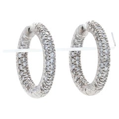 White Gold Diamond Inside-Out Hoop Earrings, 18k Round Brilliant 1.80ctw Pierced