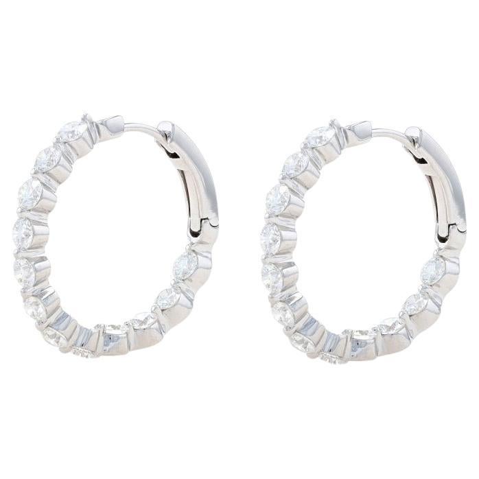 White Gold Diamond Inside-Out Hoop Earrings -18k Round Brilliant 2.04ctw Pierced
