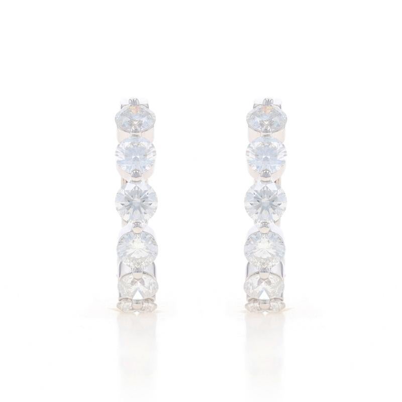 Round Cut White Gold Diamond Inside-Out Hoop Earrings -18k Round Brilliant 2.97ctw Pierced