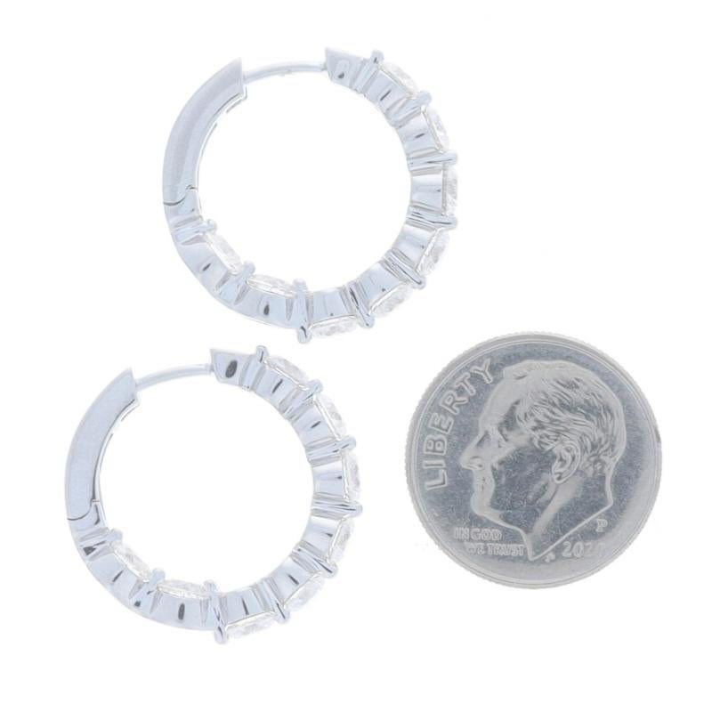 Women's White Gold Diamond Inside-Out Hoop Earrings -18k Round Brilliant 2.97ctw Pierced