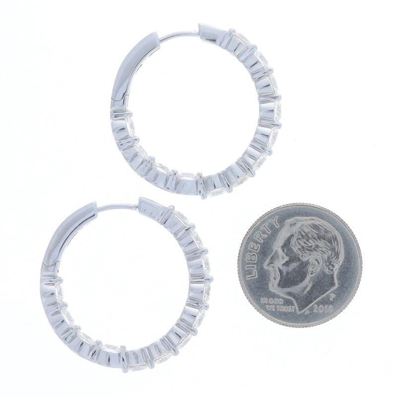Round Cut White Gold Diamond Inside-Out Hoop Earrings -18k Round Brilliant 3.24ctw Pierced