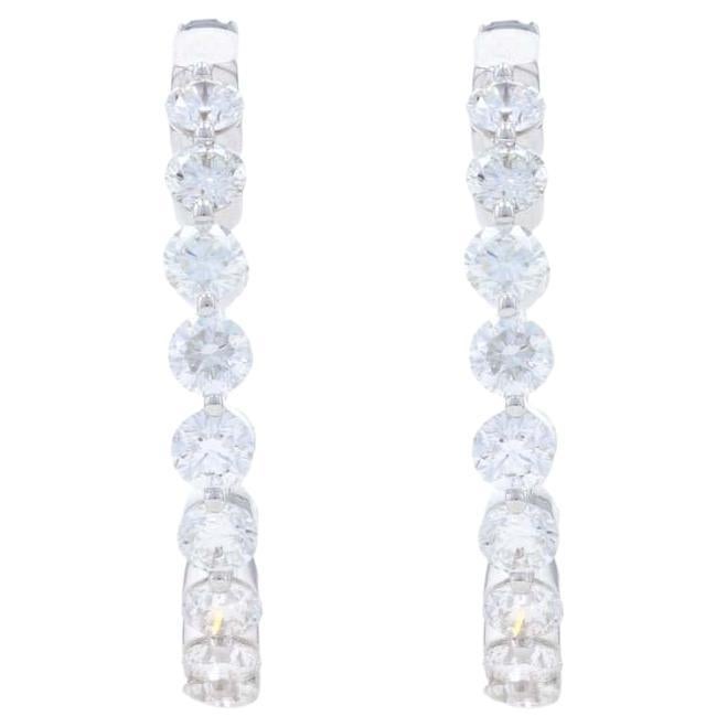 White Gold Diamond Inside-Out Hoop Earrings -18k Round Brilliant 4.02ctw Pierced