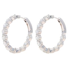 White Gold Diamond Inside-Out Hoop Earrings -18k Round Brilliant 5.21ctw Pierced