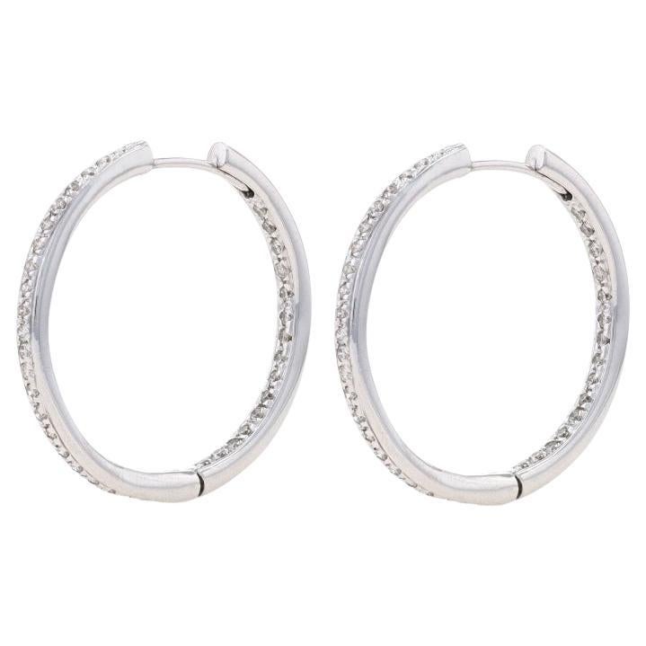 White Gold Diamond Inside-Out Hoops Earrings - 14k Round Brilliant 1.50ctw Pierc