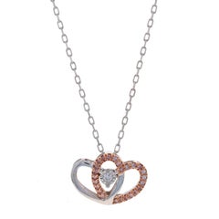 Collana Duo di cuori intrecciati in oro bianco 10k Rnd .12ctw Love Regolabile