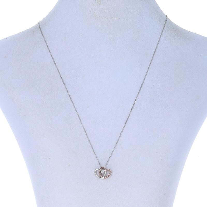 Round Cut White Gold Diamond Intertwined Heart Duo Necklace 10k Rnd .12ctw Love Adjustable For Sale