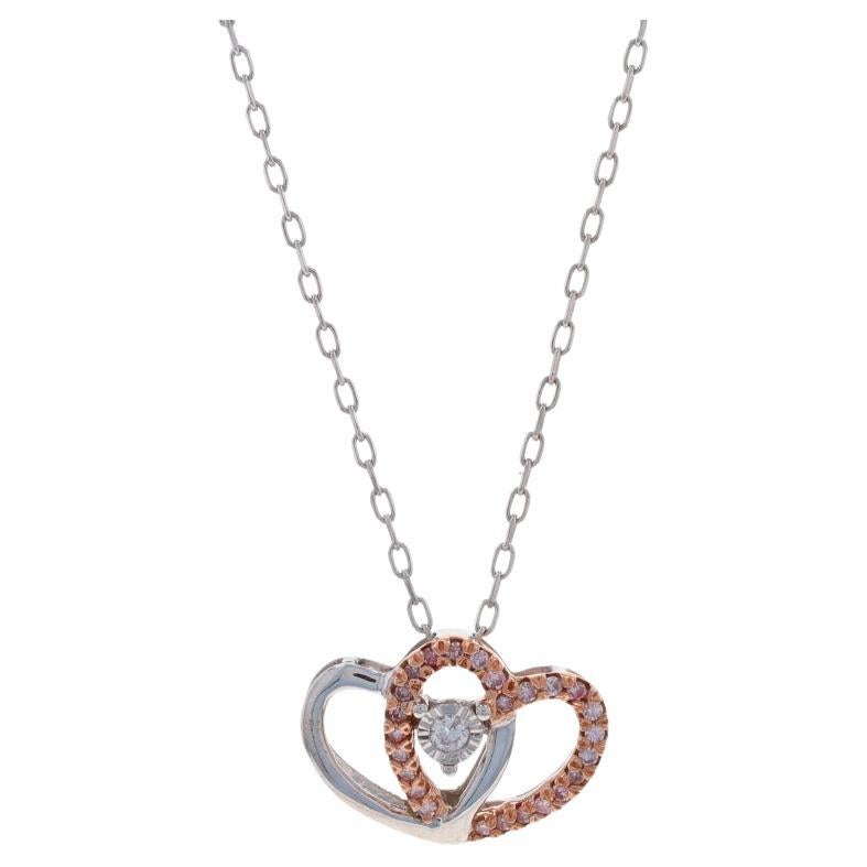 White Gold Diamond Intertwined Heart Duo Necklace 10k Rnd .12ctw Love Adjustable For Sale