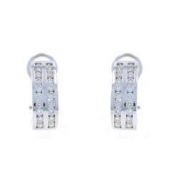 White Gold Diamond J-Hoop Earrings -14k Round 1.60ctw Stripe Channel Set Pierced