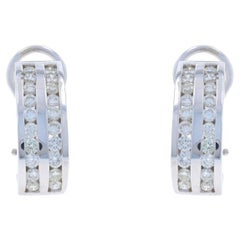 White Gold Diamond J-Hoop Earrings -14k Round 1.60ctw Stripe Channel Set Pierced