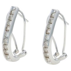 Pendientes de oro blanco con diamantes en forma de J 14k Brillantes redondos .72ctw Perforados