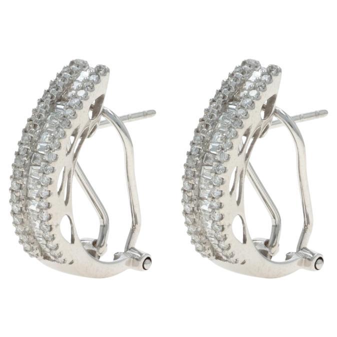 White Gold Diamond J-Hoop Earrings 14k Round Brilliant
Baguette .66ctw Pierced