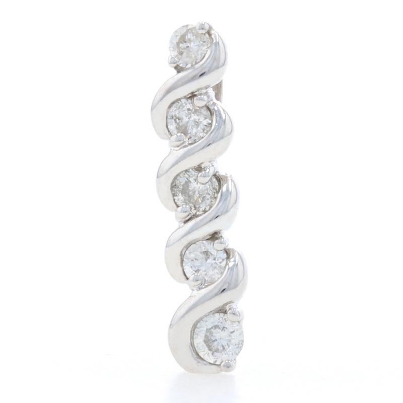 Metal Content: 14k White Gold

Stone Information
Natural Diamonds
Total Carat(s): .25ctw
Cut: Round Brilliant 
Color: I - J
Clarity: I1

Style: Five-Stone Journey 
Theme: Cascading Spiral Ribbon

Measurements
Tall: 23/32