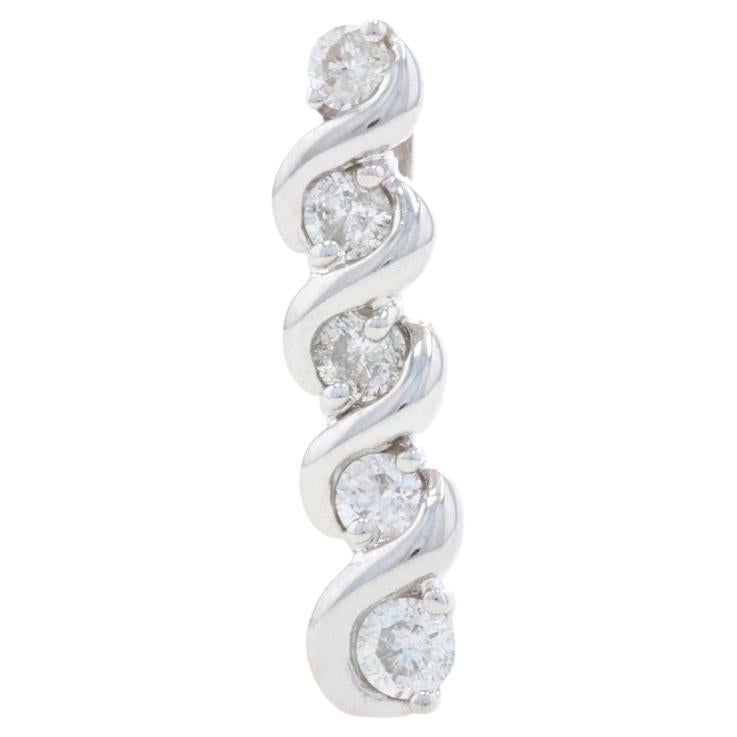 White Gold Diamond Journey Pendant 14k Round .25ctw Cascading Spiral Ribbon Love For Sale