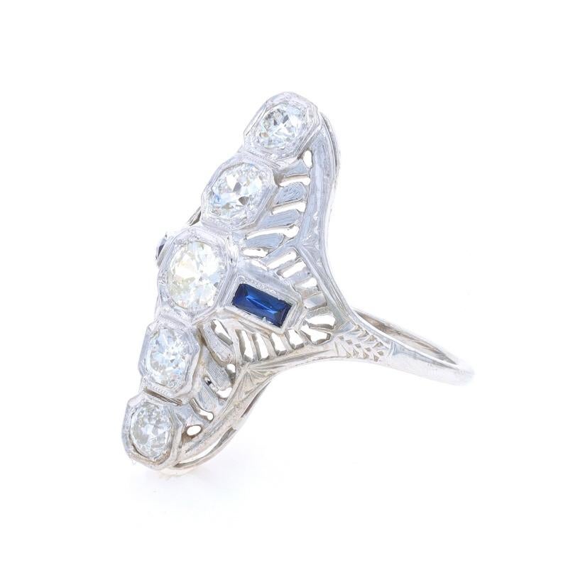 Anillo Art Decó de Zafiro Creado en Laboratorio de Oro Blanco - 18k Europeo 1.24ctw en Excelente estado para la venta en Greensboro, NC