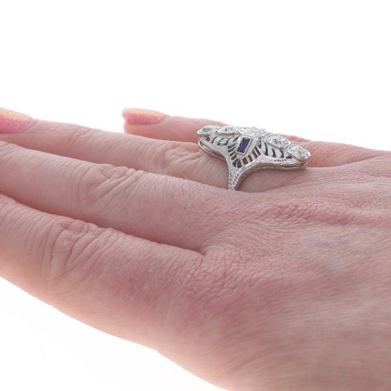 De las mujeres Anillo Art Decó de Zafiro Creado en Laboratorio de Oro Blanco - 18k Europeo 1.24ctw en venta