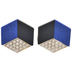 White Gold Diamond Lapis and Onyx Optical Illusion Cufflinks