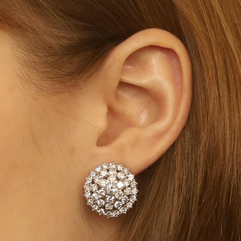 Round Cut White Gold Diamond Large Cluster Halo Stud Earrings - 18k Round 4.75ctw Pierced For Sale